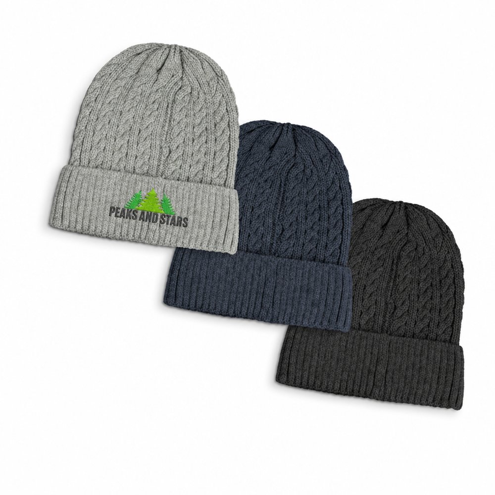 Chunky Cable Knit Beanie, Embroidered