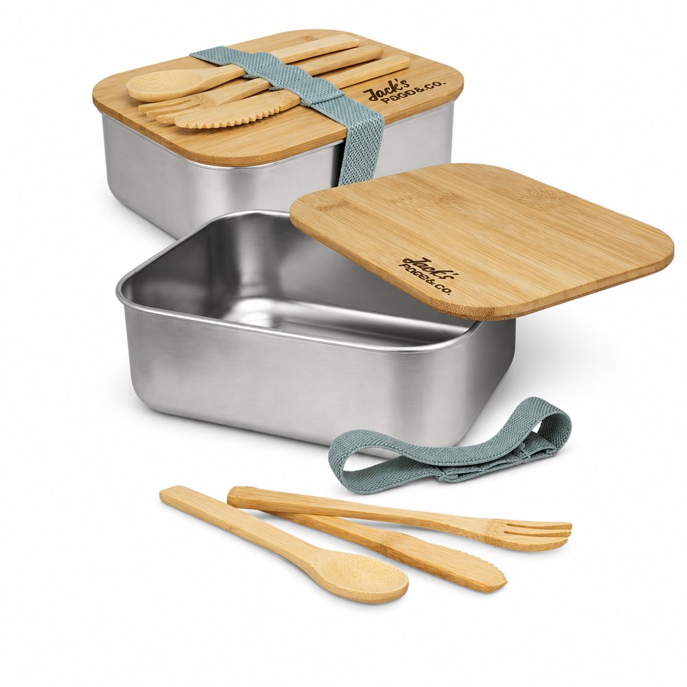 Stainless Steel & Bamboo Lunch Box with Cutlery
