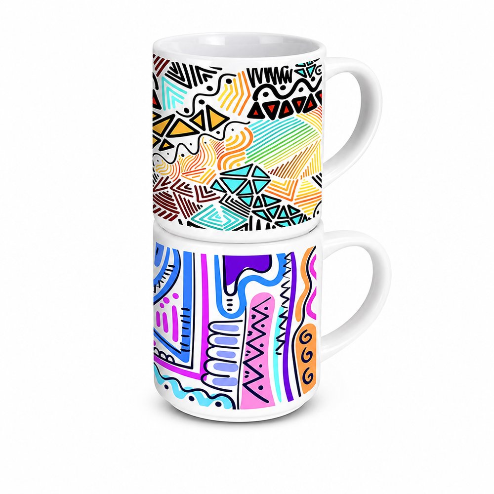 積み重ね可能なセラミックコーヒーマグ(フルカラープリント、375ml)