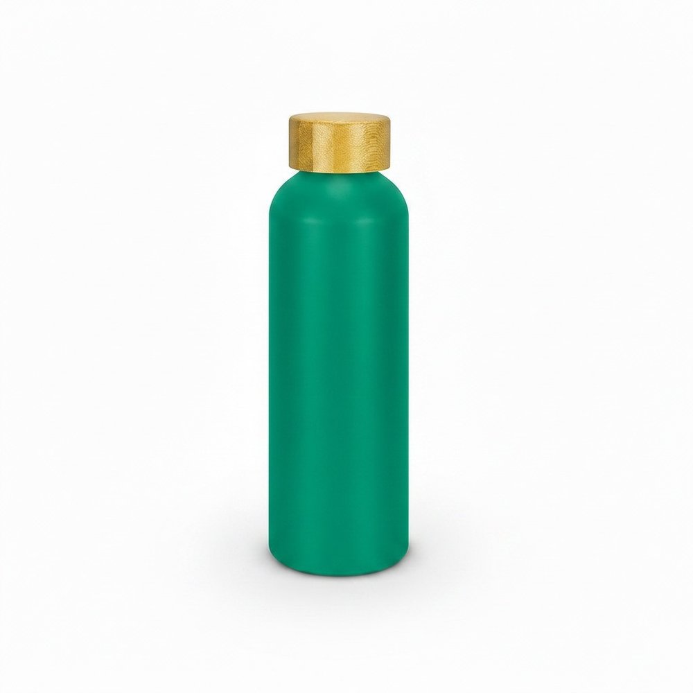 リサイクルアルミニウムドリンクボトル(600ml、竹蓋、サテン仕上げ)