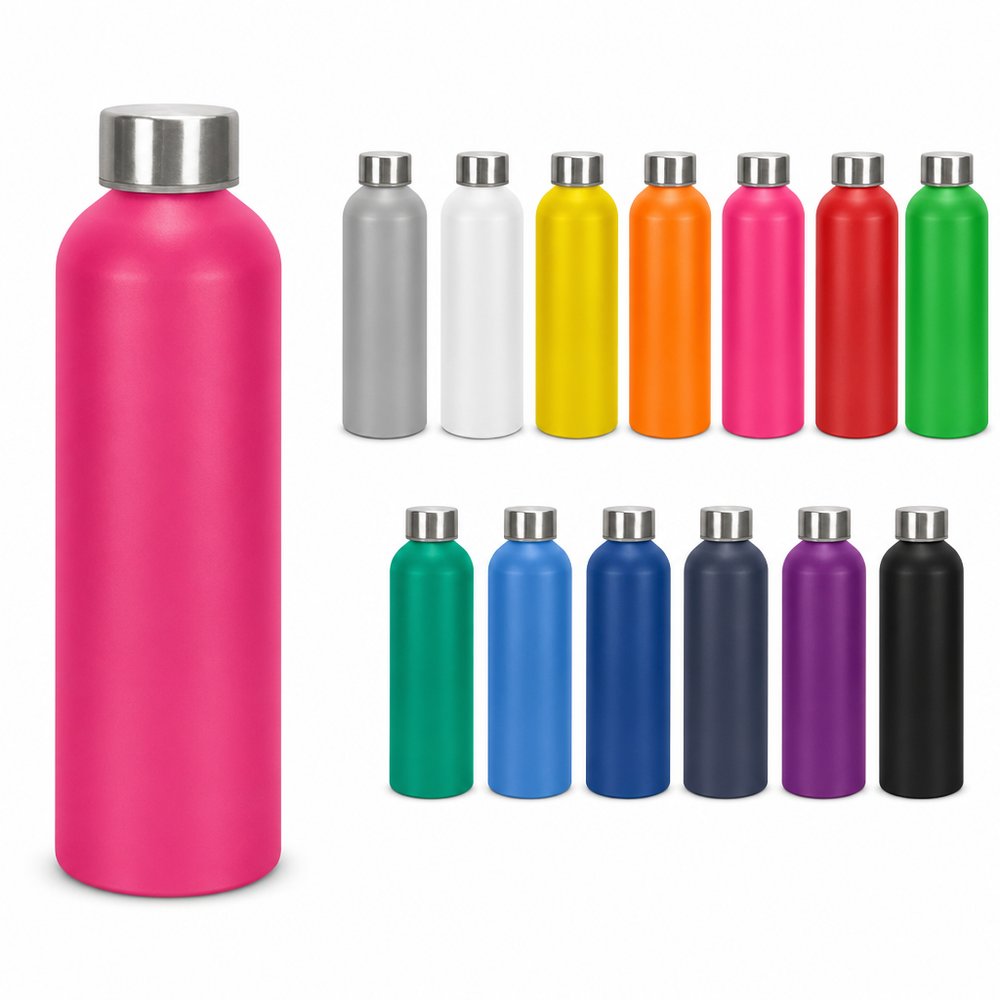 リサイクルアルミニウムドリンクボトル(600ml、ステンレススチール蓋、サテン仕上げ)