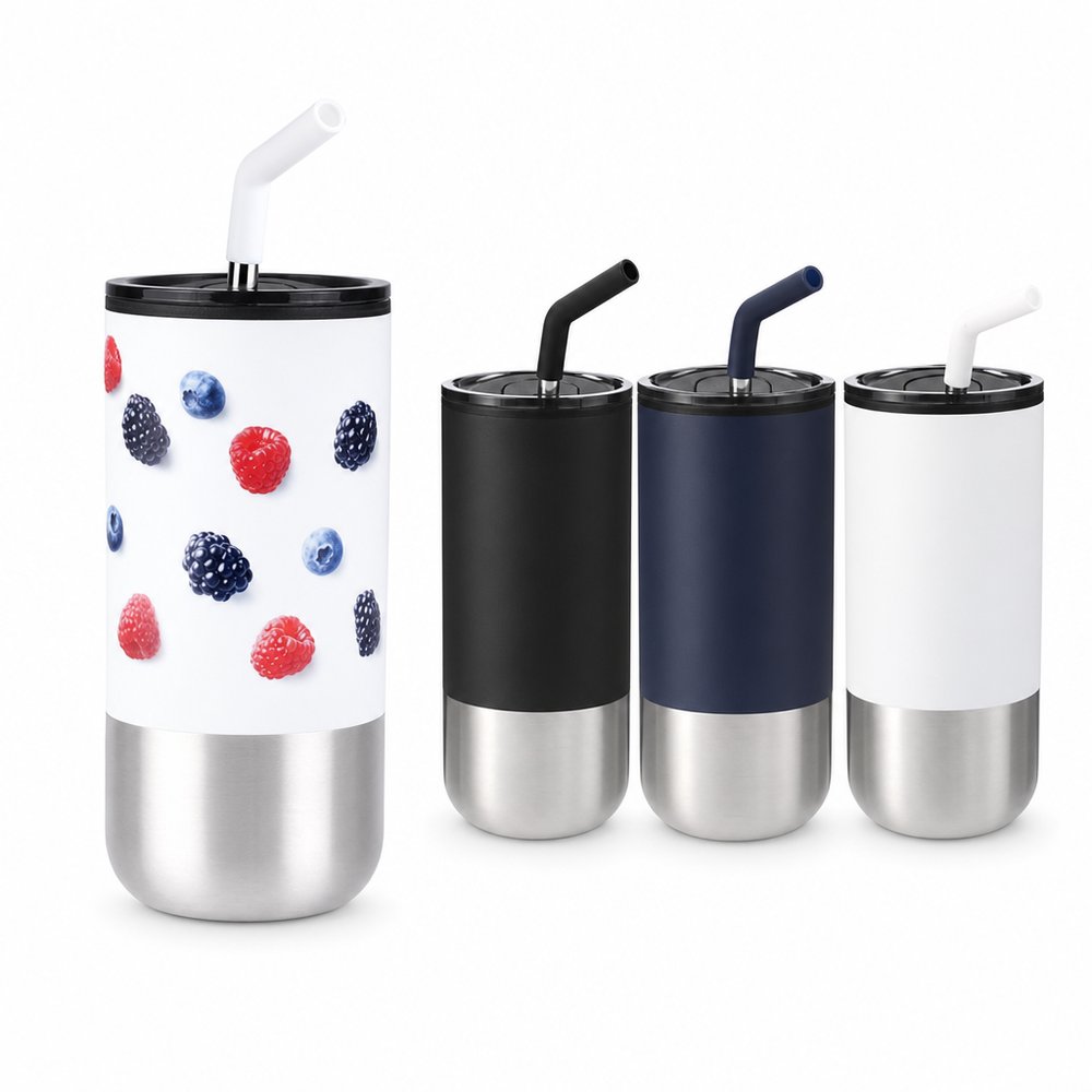 保温タンブラー(ステンレスストロー付き・470ml・二重壁構造)