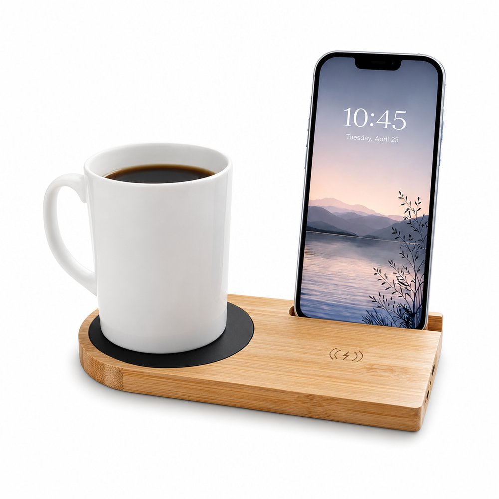 竹製カップウォーマー ワイヤレス充電パッド付き
