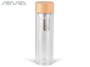 Promotional デトックス竹二重壁ガラス茶注入器ボトル