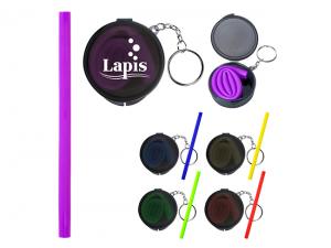 ノベルティ キーリングポーチ付きトラベルシリコンストロー