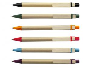 ボール紙バレルと木製クリップ付きボールペン