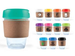 Promotional コルクバンド付きミックス＆マッチフリップリッドグラスコーヒーカップ（320ml）