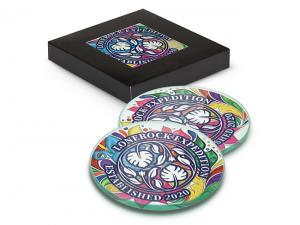 ノベルティ Round Full Colour Glass Coaster Sets (Set Of 2)