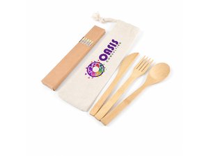Promotional Bamboo Cutlery Sets With Paper Straws