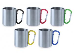 ノベルティ Stainless Steel Mugs With Carabiner Handle (210ml)