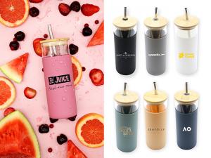 ノベルティ ストロー付きカラフルガラスコップ（500ml）