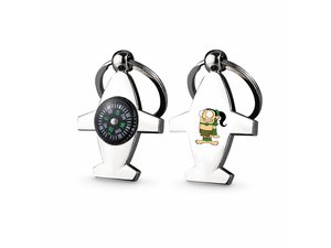 Promotional コンパス付き平面形状の金属キーリング