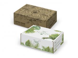 ノベルティ ヒンジ付き蓋付きダイカットボックス - 175x130x65mm