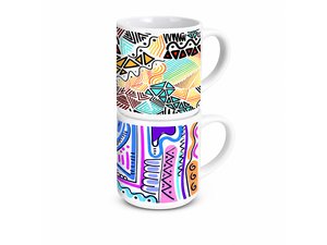 積み重ね可能なセラミックコーヒーマグ（フルカラープリント、375ml）